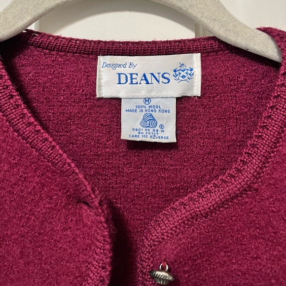 Vintage Deans burgundy boiled wool jacket cardigan sweater womens size m medium - Picture 3 of 4
